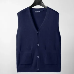 Classic V-Neck Men's Oversized Knitted Cardigan Vest for Winter Comfort