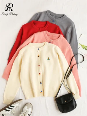Elegant Women's Knitted Pearl Button Cardigan Sweater with O-Neck Design