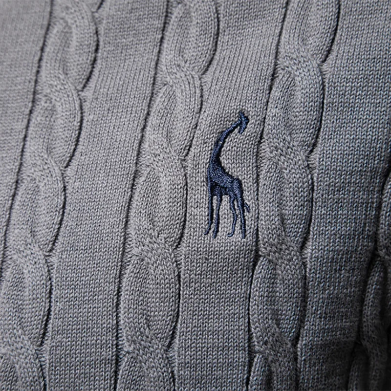 Classic Men's Cotton Giraffe Embroidery Pullover Sweater with Twist Pattern - Image 4