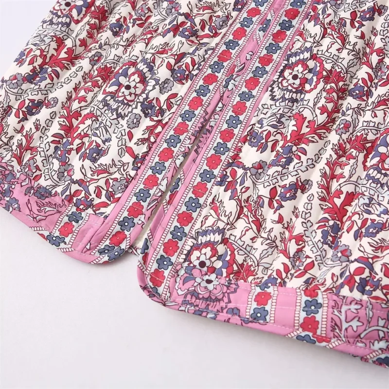 Boho Printed Women's Lightweight Quilted Vest with O-Neck Design - Image 4