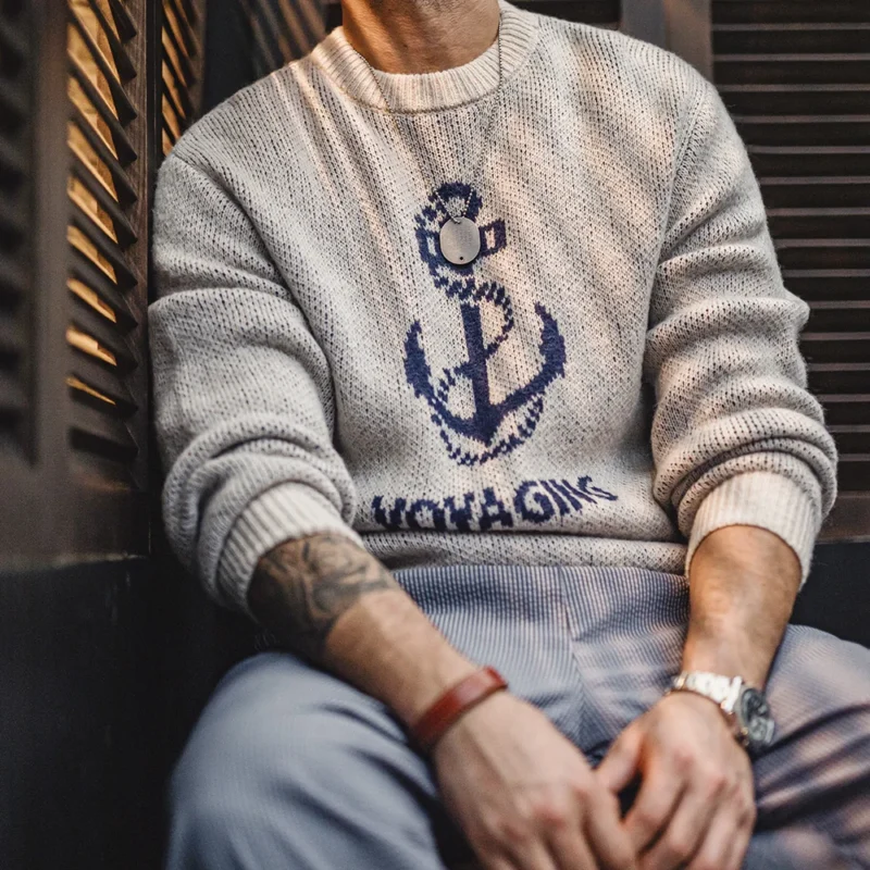 Vintage Men's Wool Blend Ribbed Knit Crewneck Sweater for Cold Weather - Image 5