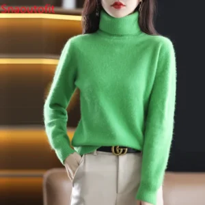 Luxury Oversized Women's 100% Pure Cashmere Turtleneck Sweater for Winter Warmth