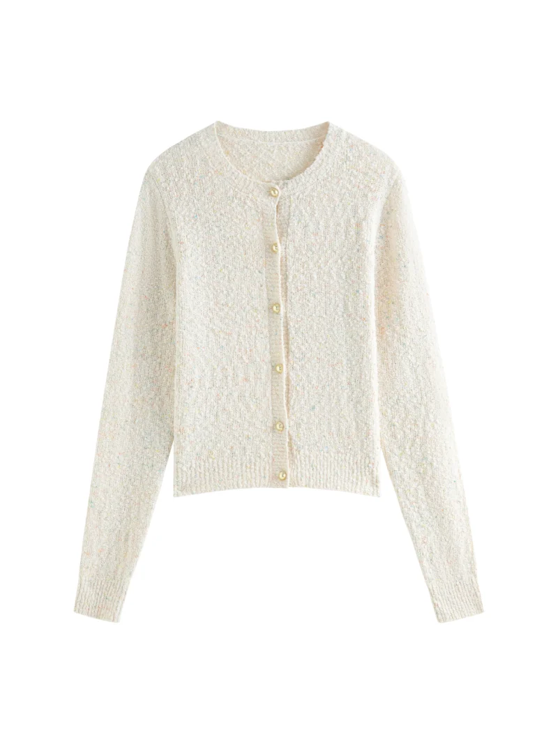 Elegant French Style Women's Knitted Floral Cardigan with Round Neck - Image 5