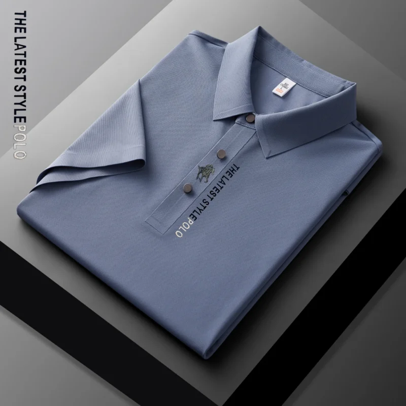 Premium Men's Ice Silk Polo Shirt with Embroidered Details for Summer Comfort - Image 4