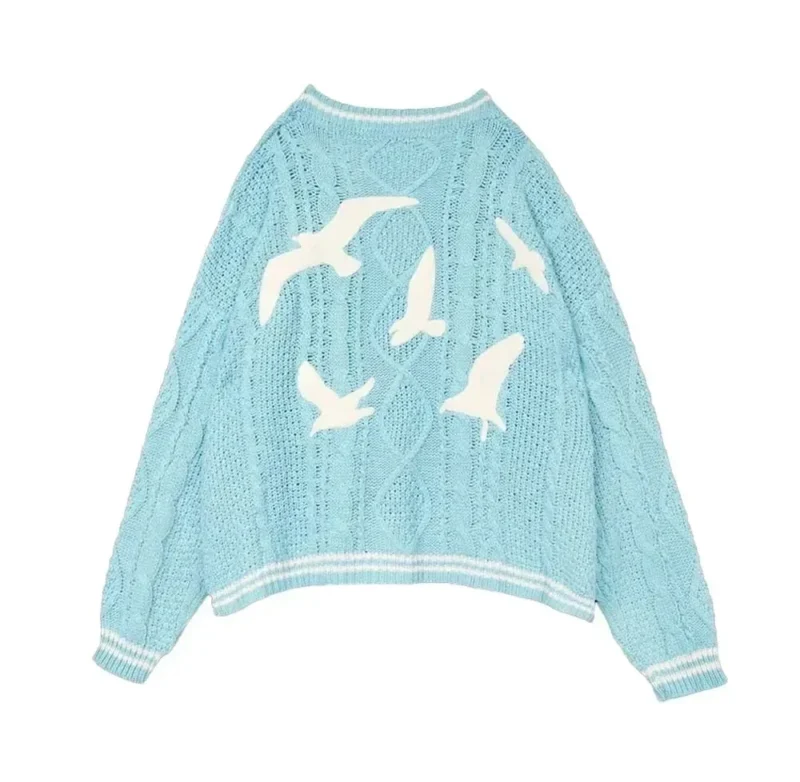 Vintage Slouchy Women's Polyester Cardigan with Bird Embroidery for Casual Comfort - Image 2