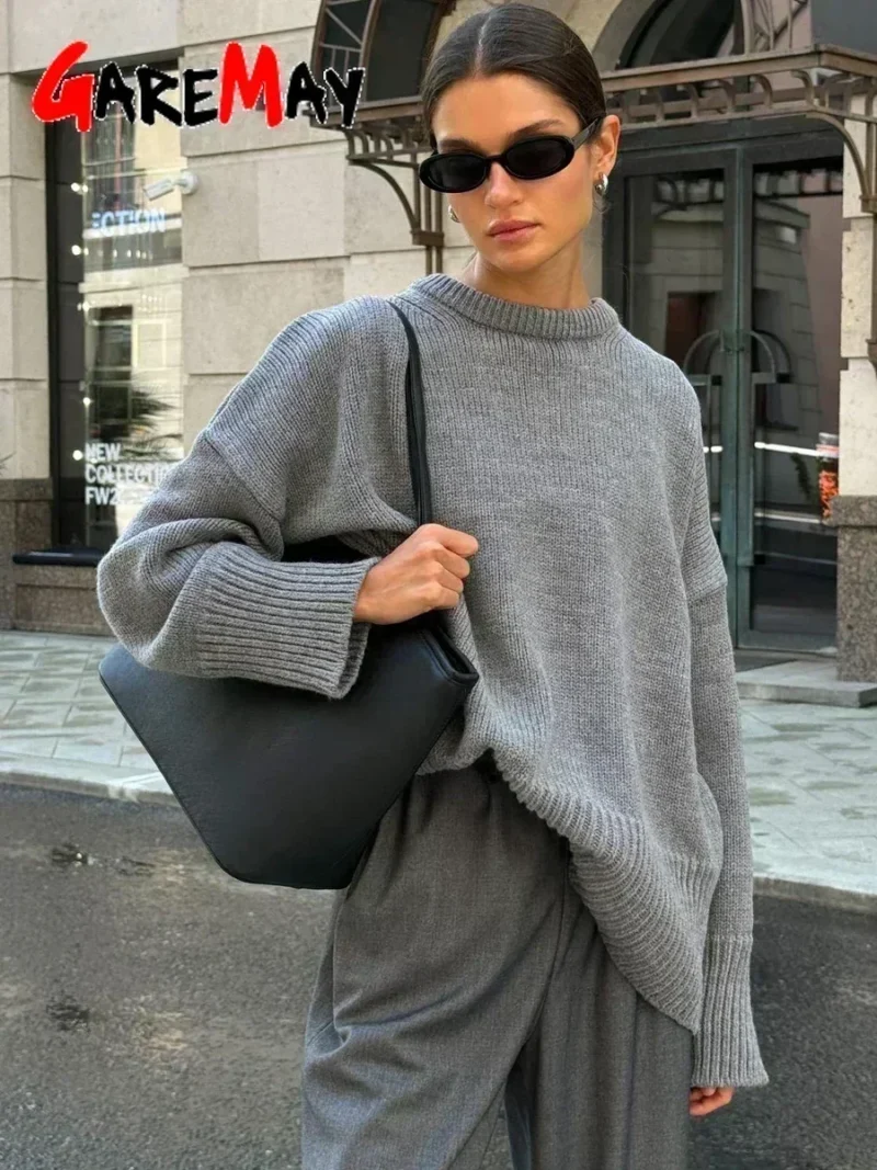 Oversized Women's O-Neck Knitted Pullover Sweater for Winter Warmth - Image 3
