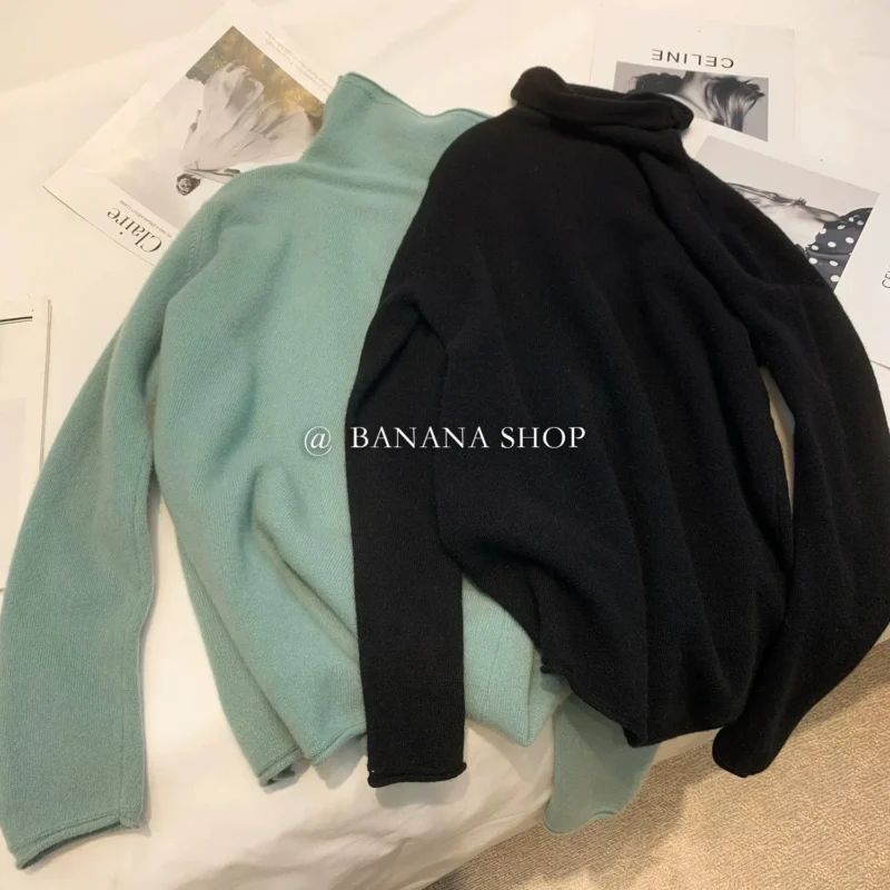 Slim Fit Women's 100% Pure Cashmere Turtleneck Sweater with Rolled Edge - Image 9
