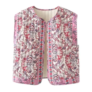 Boho Printed Women's Lightweight Quilted Vest with O-Neck Design