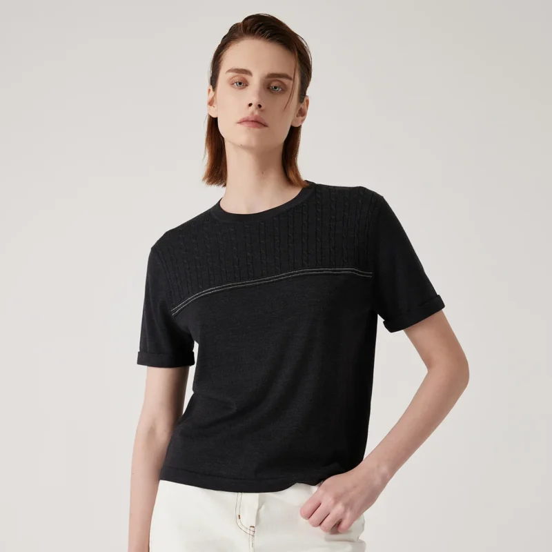 Luxury Women's Merino Wool & Silk O-Neck Pullover Sweater with Sequin Detail - Image 2