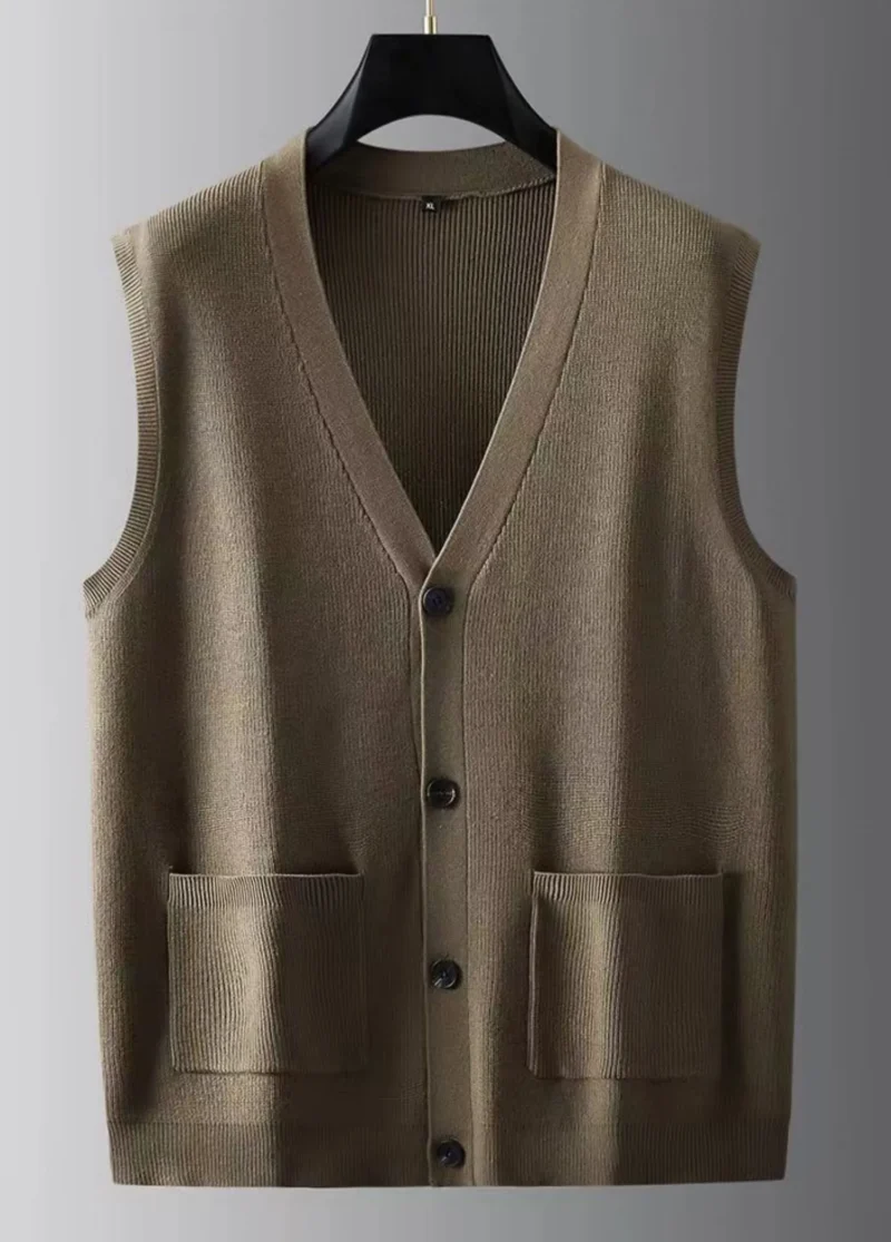 Classic V-Neck Men's Oversized Knitted Cardigan Vest for Winter Comfort - Image 10