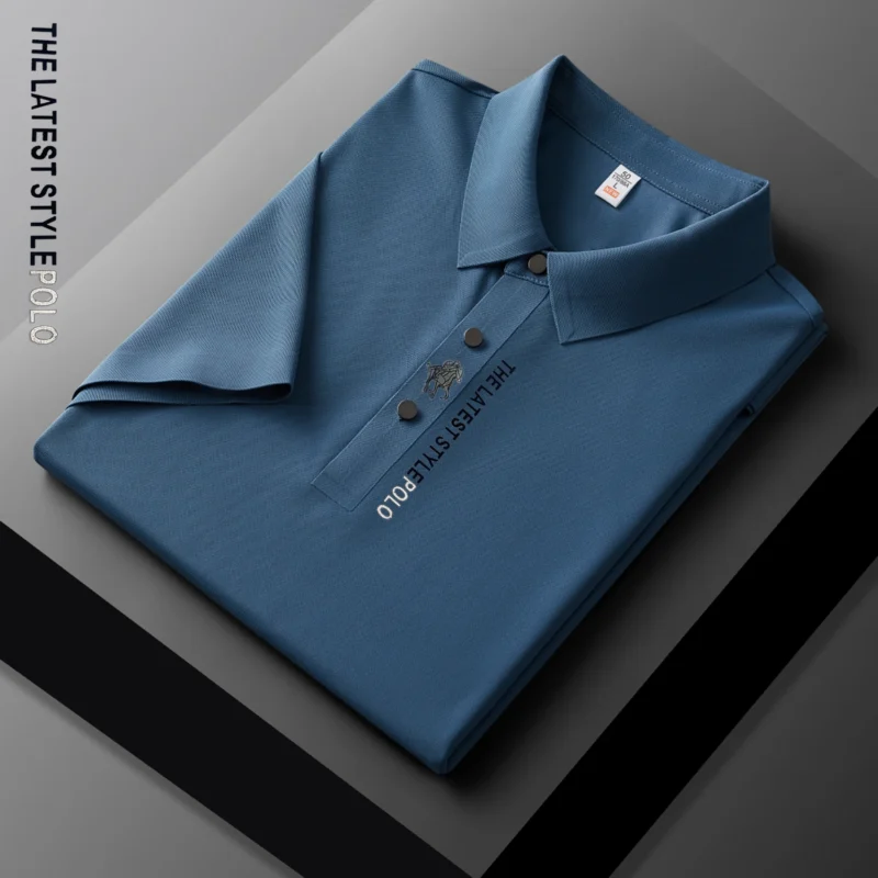 Premium Men's Ice Silk Polo Shirt with Embroidered Details for Summer Comfort - Image 5