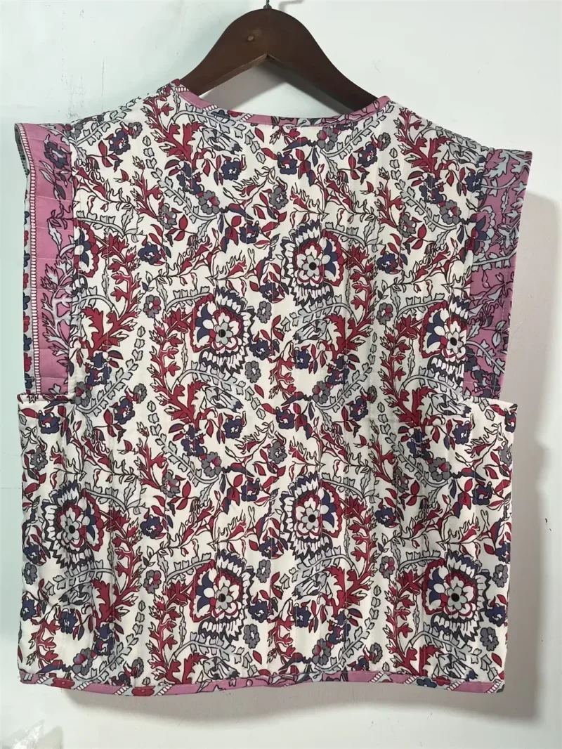 Boho Printed Women's Lightweight Quilted Vest with O-Neck Design - Image 6
