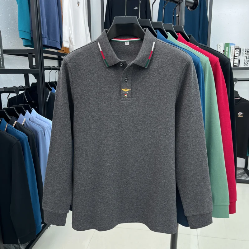 Premium Men's Cotton Long Sleeve Polo Shirt Classic Embroidered Design - Image 6