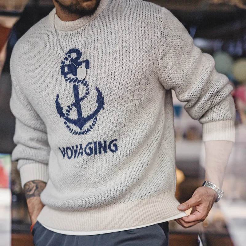 Vintage Men's Wool Blend Ribbed Knit Crewneck Sweater for Cold Weather - Image 3