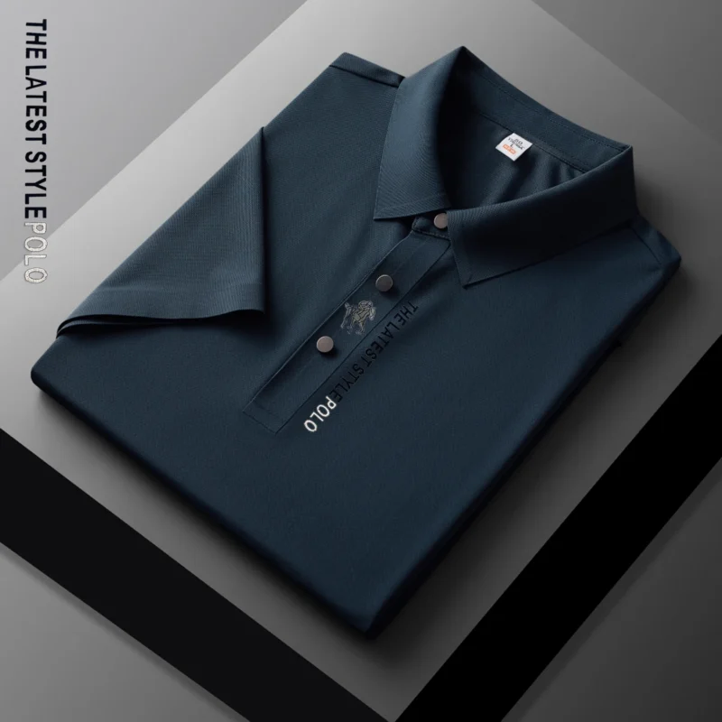 Premium Men's Ice Silk Polo Shirt with Embroidered Details for Summer Comfort - Image 10