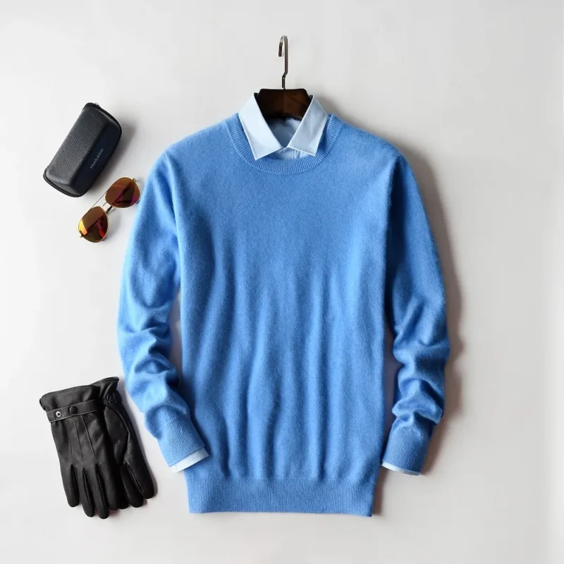 Classic Men's Cashmere Cotton Blend Crewneck Pullover Sweater - Image 5