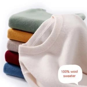 Classic Men's 100% Pure Wool Crew Neck Pullover Sweater for Fall and Winter