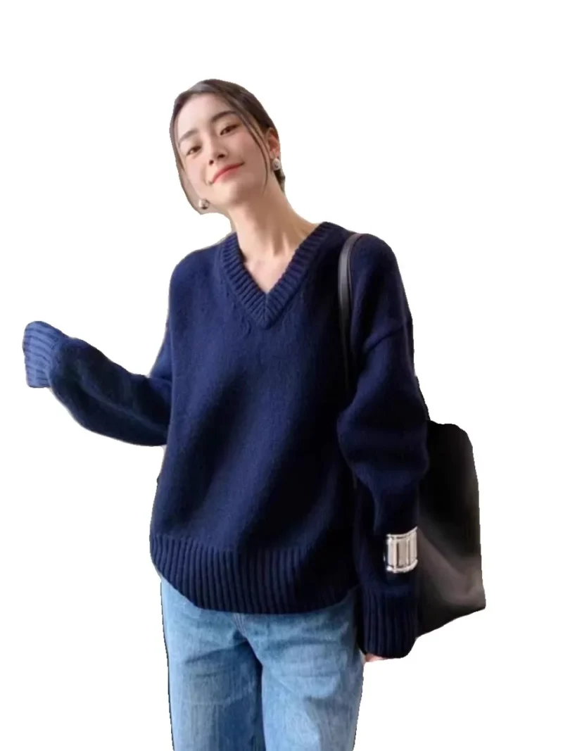 Luxury Oversized Women's 100% Pure Cashmere V-Neck Pullover Sweater - Image 5