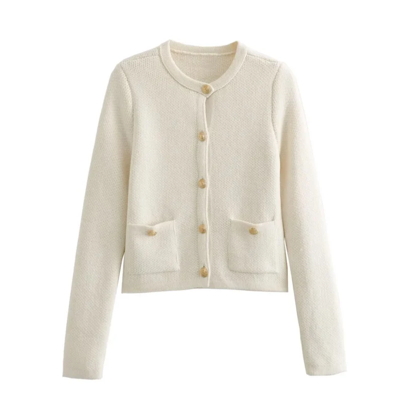 Classic O-Neck Women's Button Decorated Cardigan Sweater with Pockets - Image 13