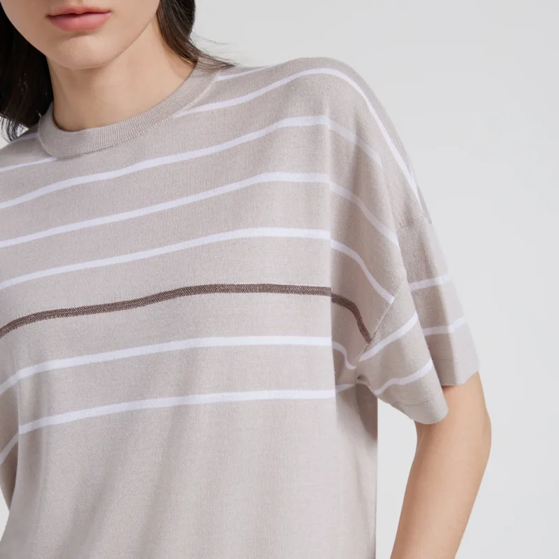 Luxury Striped Women's Silk-Merino Blend Knit Sweater for Summer Comfort - Image 5