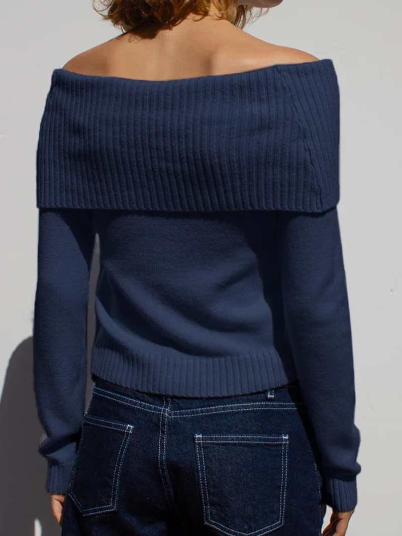 Elegant Off-Shoulder Women's Y2K Knit Pullover Sweater for Autumn-Winter - Image 2