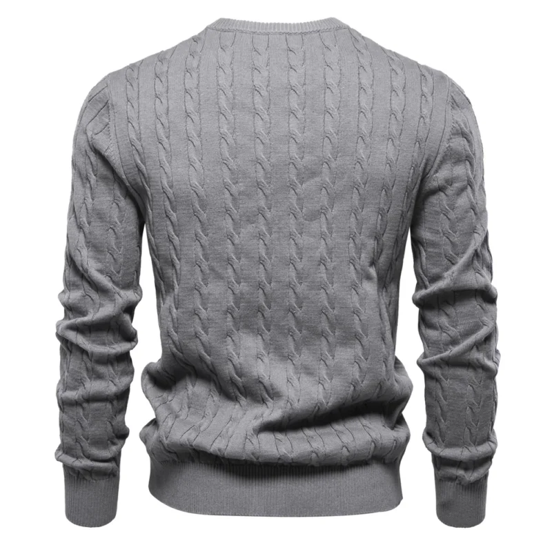 Classic Men's Cotton Giraffe Embroidery Pullover Sweater with Twist Pattern - Image 3