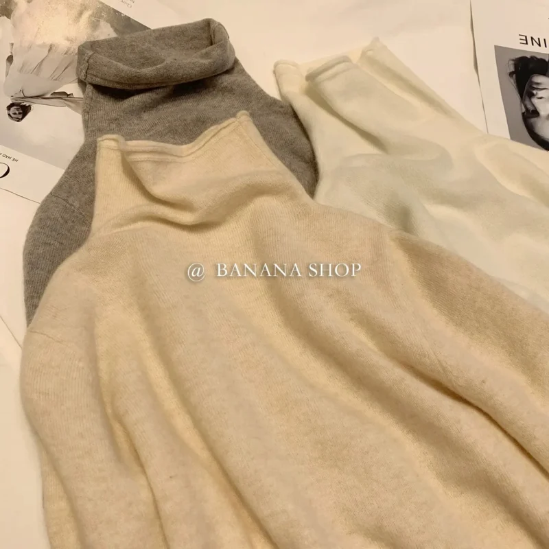 Slim Fit Women's 100% Pure Cashmere Turtleneck Sweater with Rolled Edge - Image 14