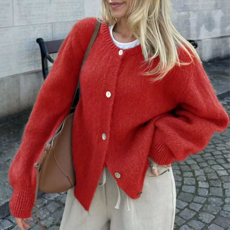 Luxurious Fuzzy Women's Button-Down Cardigan Sweater with Long Sleeves - Image 10