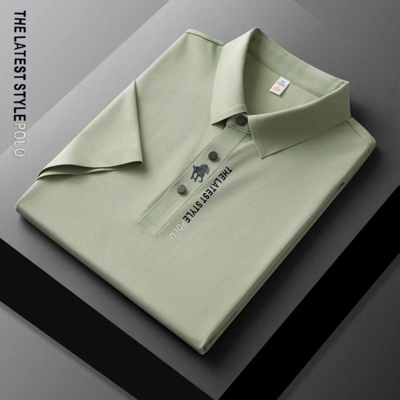 Premium Men's Ice Silk Polo Shirt with Embroidered Details for Summer Comfort - Image 9
