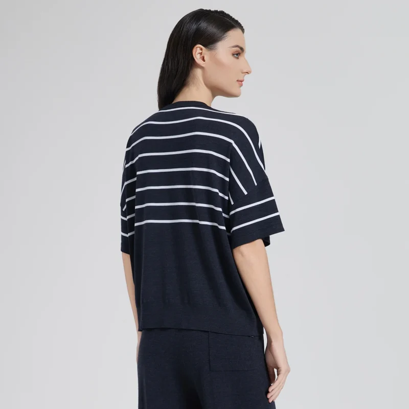 Luxury Striped Women's Silk-Merino Blend Knit Sweater for Summer Comfort - Image 2