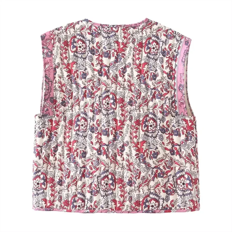 Boho Printed Women's Lightweight Quilted Vest with O-Neck Design - Image 2