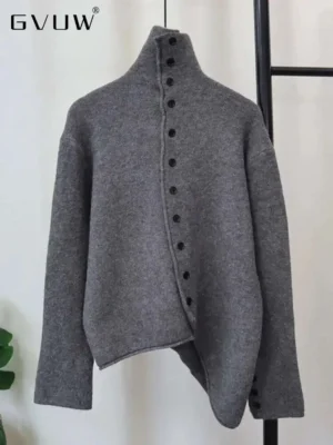 Elegant Women's Turtleneck Buttoned Sweater with Loose Fit Comfort