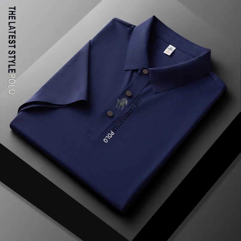Premium Men's Ice Silk Polo Shirt with Embroidered Details for Summer Comfort - Image 12