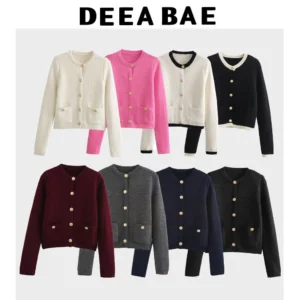 Classic O-Neck Women's Button Decorated Cardigan Sweater with Pockets