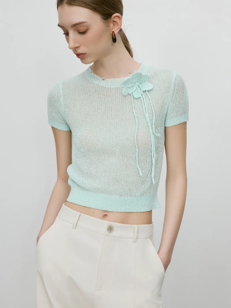 Elegant O-Neck Women's Blended Knit Short-Sleeve Sweater Top for Office - Image 7