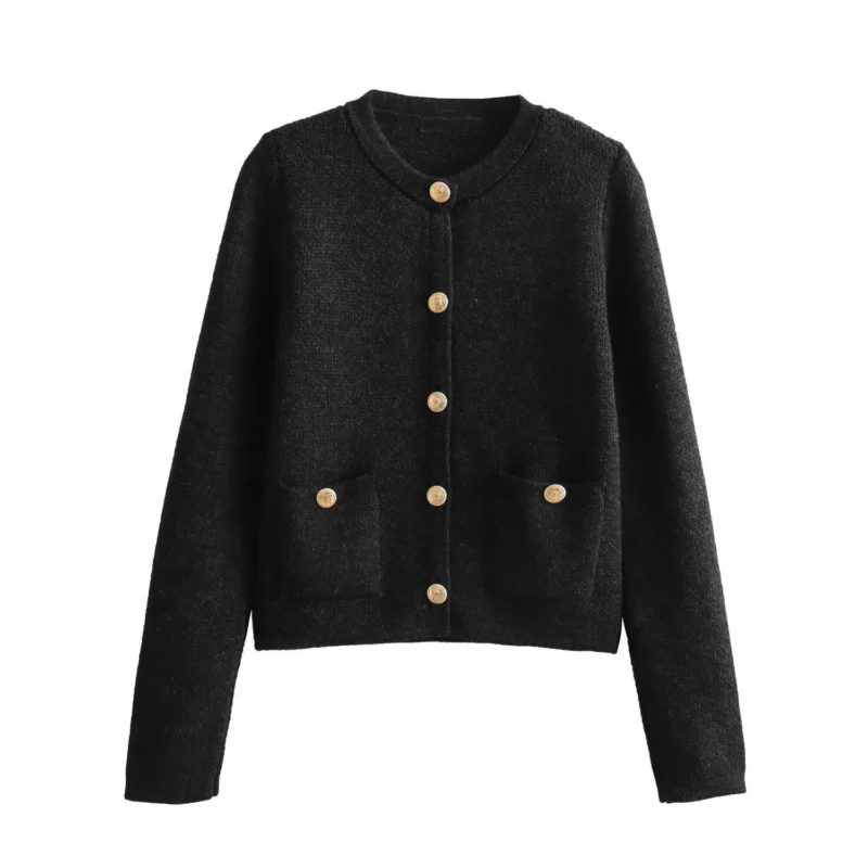 Classic O-Neck Women's Button Decorated Cardigan Sweater with Pockets - Image 14