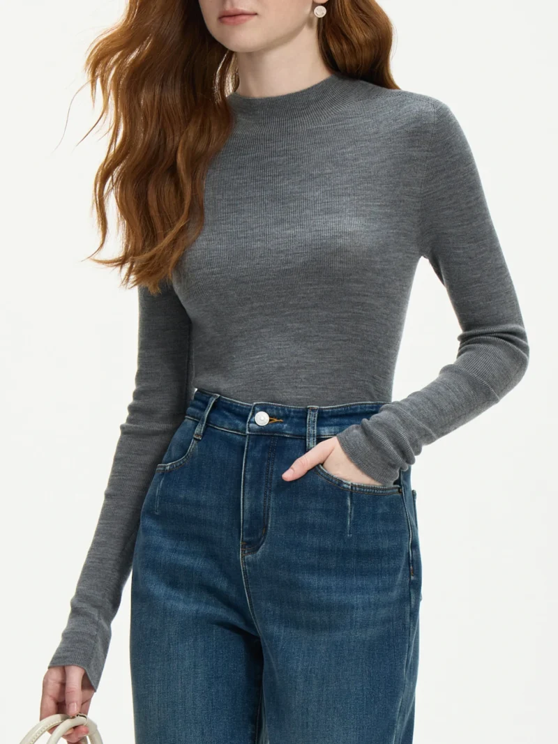 Classic Women's 100% Pure Wool Mock Neck Pullover Sweater for Autumn & Winter - Image 4
