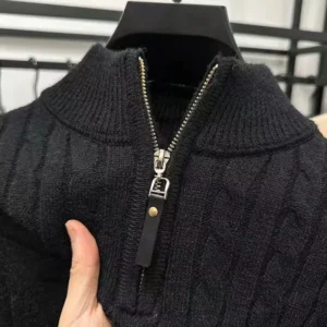 Premium Men's Cashmere Blend Mock Neck Pullover with Quarter Zip