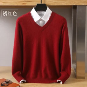 Classic Men's 100% Pure Cashmere V-Neck Pullover Sweater for Winter Comfort