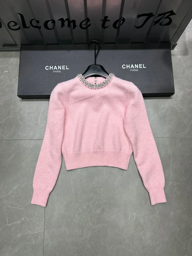 Elegant Pearl-Embellished Women's Cashmere Wool Knit Sweater with O-Neck - Image 3