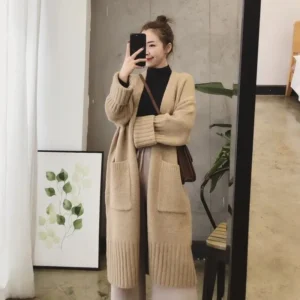 Elegant V-Neck Women's Cotton Blend Knitted Cardigan with Pockets