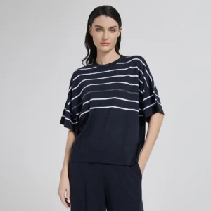Luxury Striped Women's Silk-Merino Blend Knit Sweater for Summer Comfort