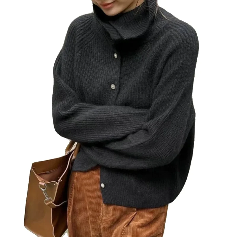Luxury Women's 100% Pure Cashmere Turtleneck Cardigan Sweater for Winter Warmth - Image 5