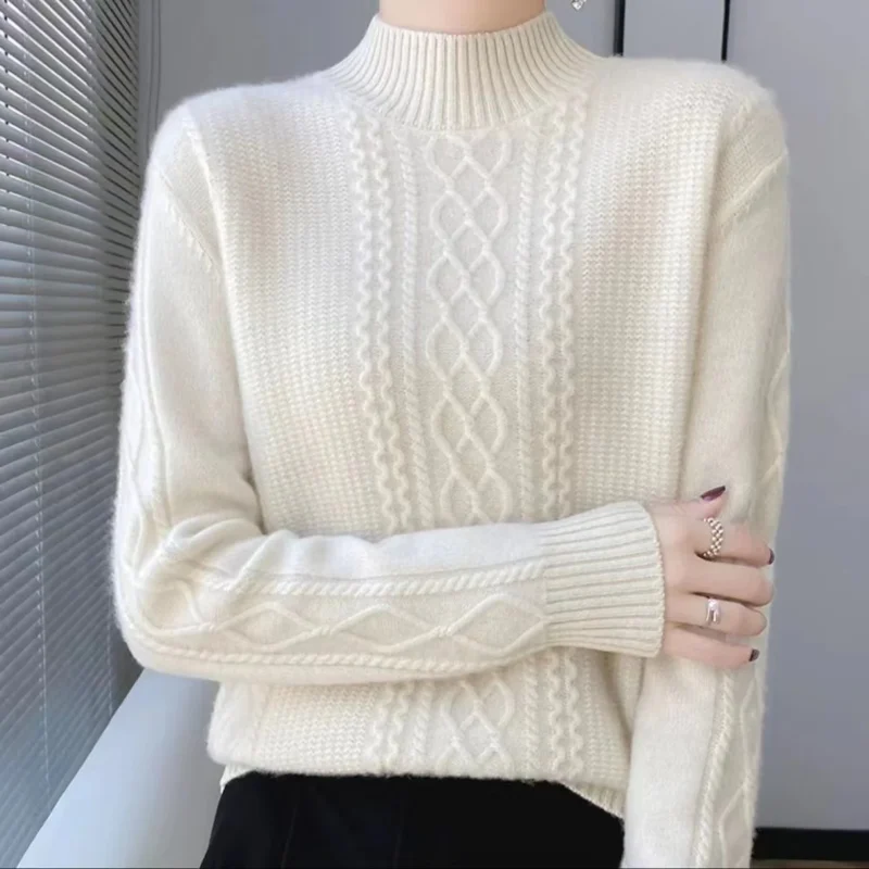 Elegant Mock Neck Women's Knitted Pullover Sweater with Cozy Warmth - Image 7