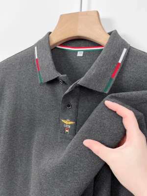 Premium Men's Cotton Long Sleeve Polo Shirt Classic Embroidered Design