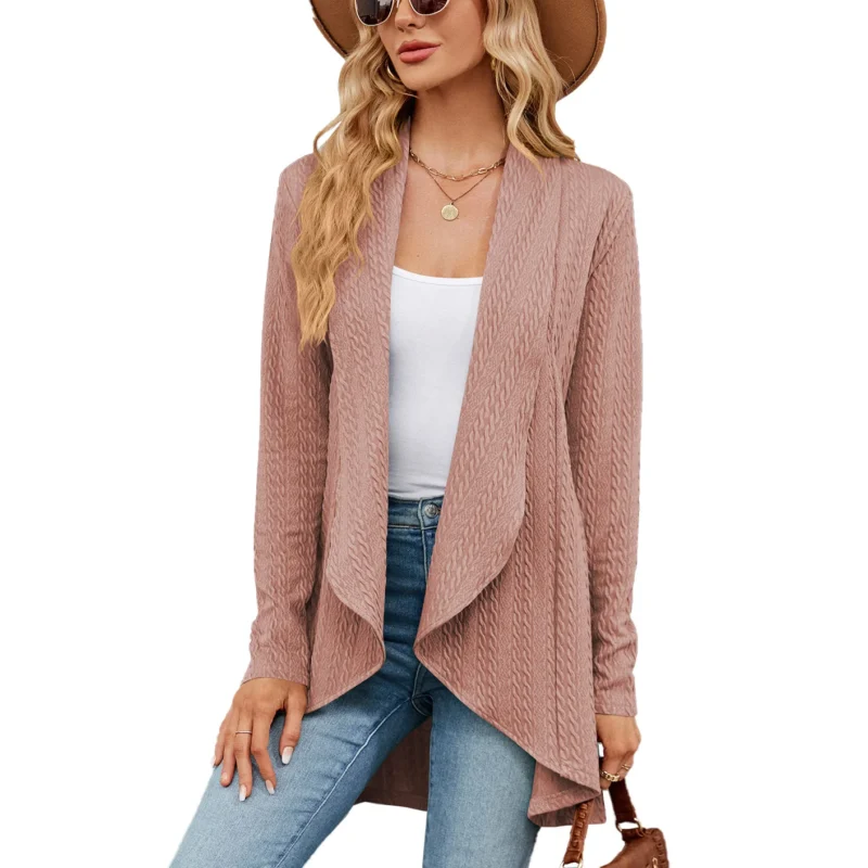 Vintage Oversized Women's Knit Cardigan Sweater with Scarf Collar - Image 2