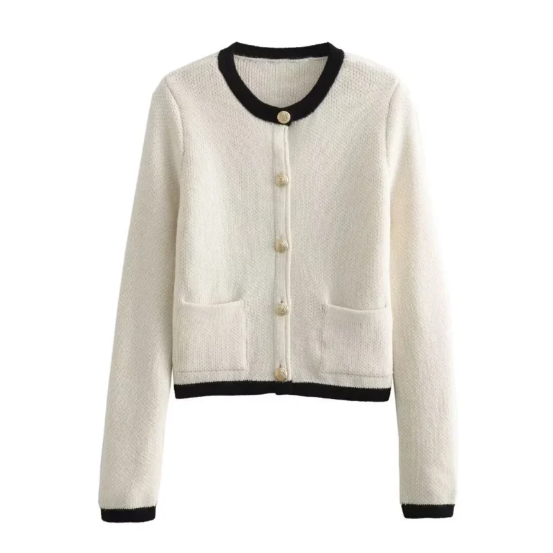 Classic O-Neck Women's Button Decorated Cardigan Sweater with Pockets - Image 12