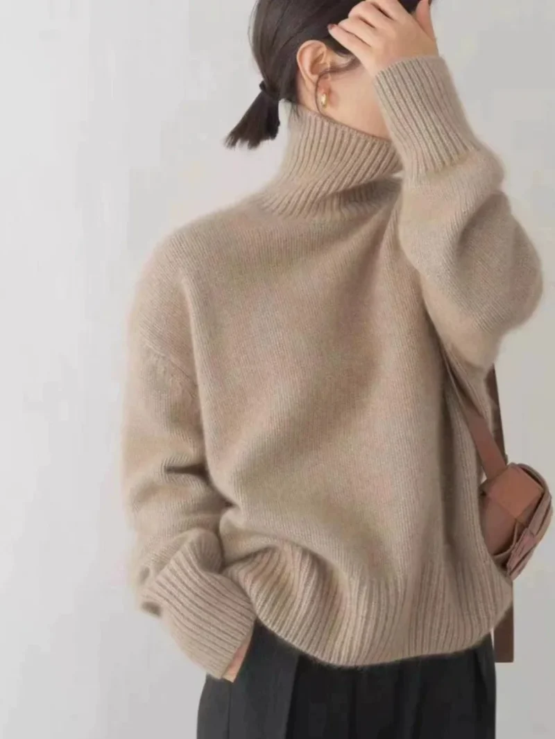 Luxurious Oversized Women's 100% Pure Cashmere Turtleneck Sweater for Winter Warmth - Image 4