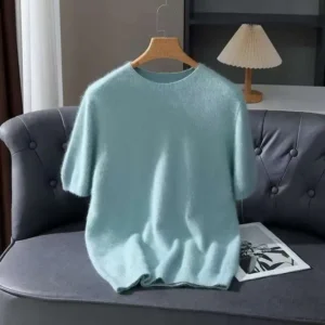 Luxury Short Sleeve Men's 100% Mink Cashmere Pullover T-Shirt