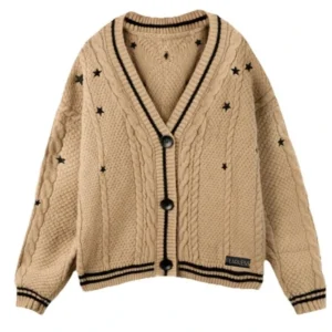 Vintage Star Embroidered Women's Cotton Blend Cardigan with Oversized Fit
